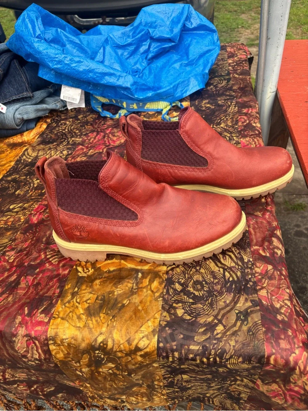 Timberland Men's Slip-On Leather Chelsea Boots - Red/rust size8.5